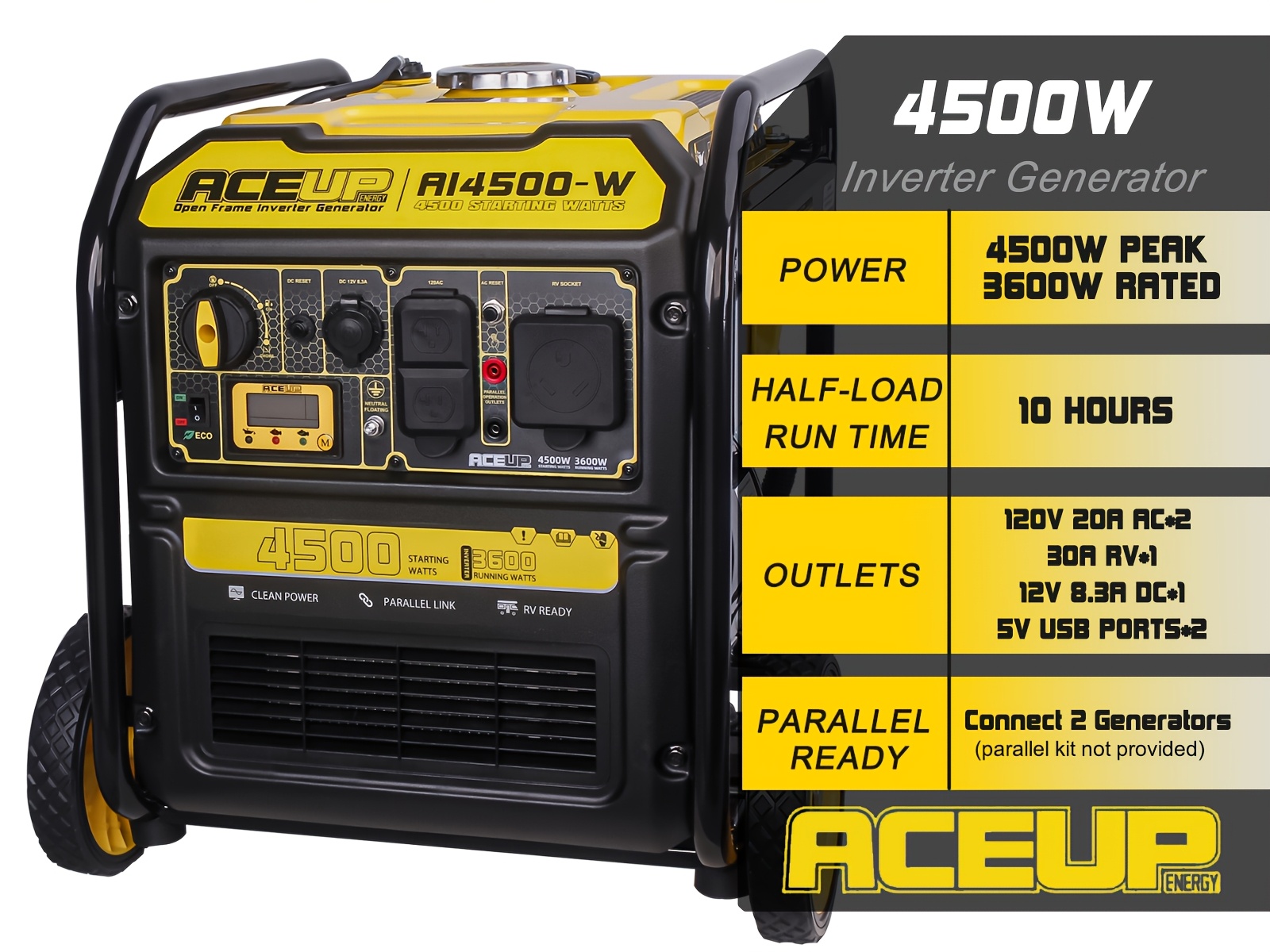4500 watt gas powered generator inverter portable generator 223cc for rv camping home use epa   4500w   watts 3600w rated watts Product details 1
