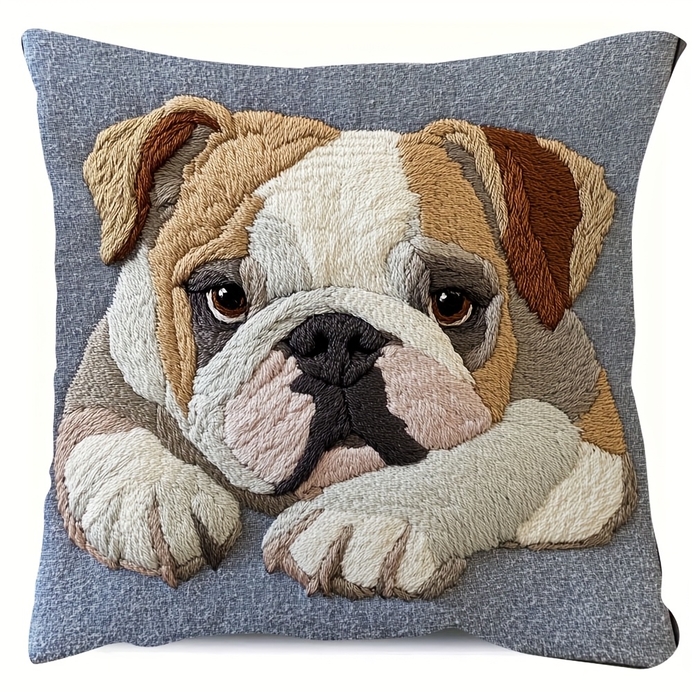 

1pc Cozy Bulldog Throw Pillow Cover, 18x18 Inch, Super Soft Short Plush, Retro English , Zippered, Ideal For Sofa & Bed Decor - Hand Washable, Polyester (no Insert)