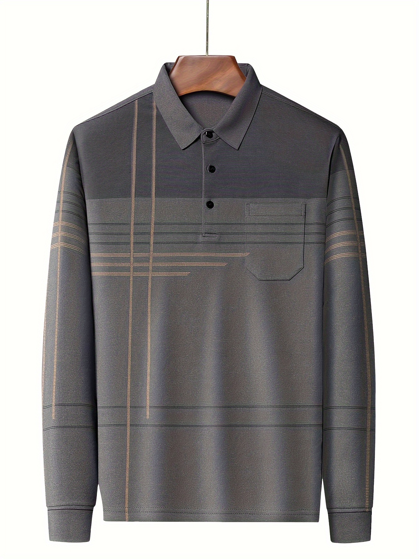 chemise à rayures vintage pour homme avec poche - respirante, manches longues, détail bouton pour le golf & activités air Détails du produit 47