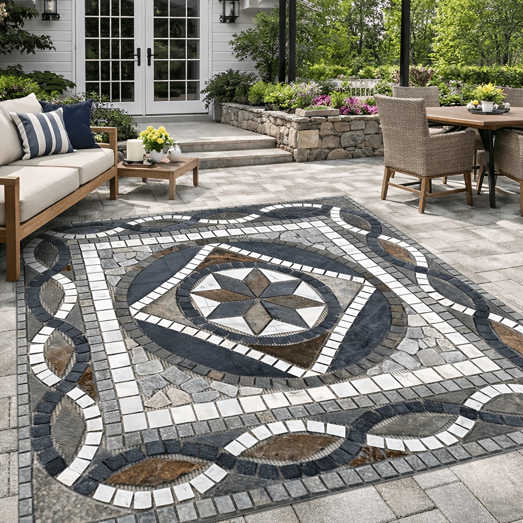 Oversized Bohemian Marble Outdoor Rug with Non-Slip Backing, Plush Patio Mat in Multiple Sizes 31.5x47 to 63x90.6 inches