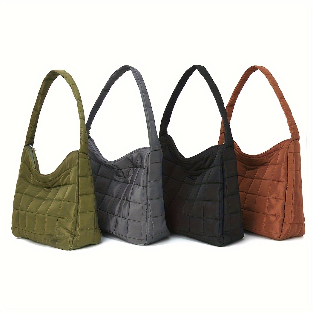 

Chic Quilted Puffer Tote Bag - Spacious & Lightweight Shoulder Bag For Women, Daily & Casual Use - In , Gray, Green, Black