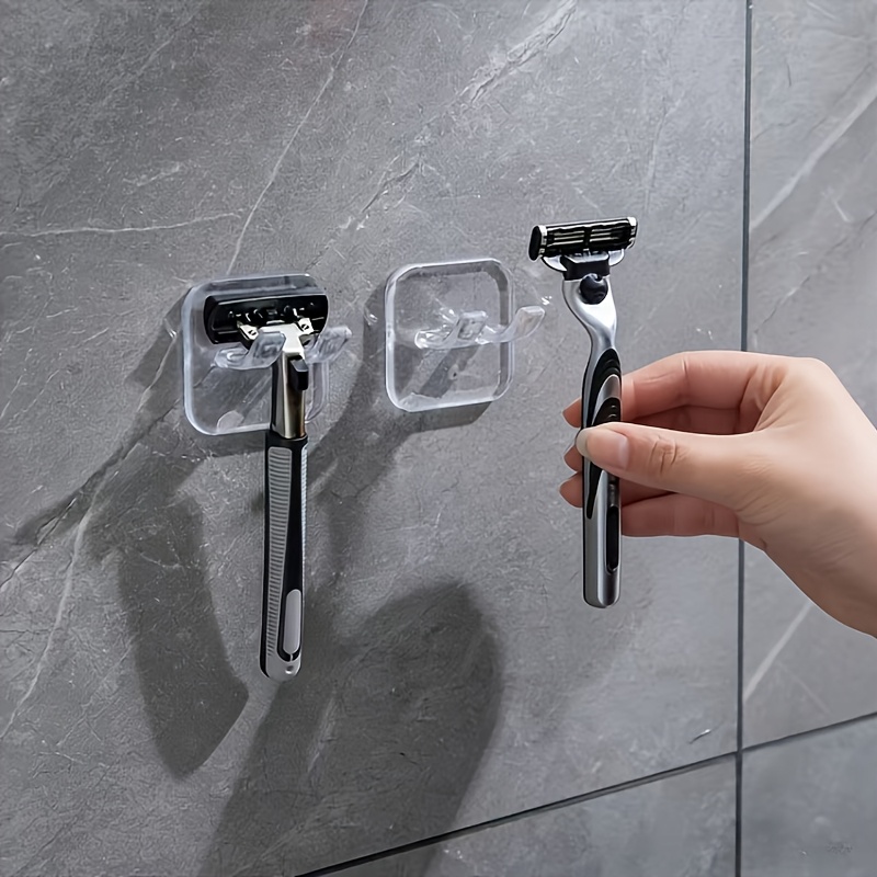 Image of 2pcs Waterproof Self-adhesive For Razor Hanger - Easy-to-install Wall Hooks, Suitable For Razors, Plugs, Bathrobes And Towels - Hypoallergenic, No Batteries Required