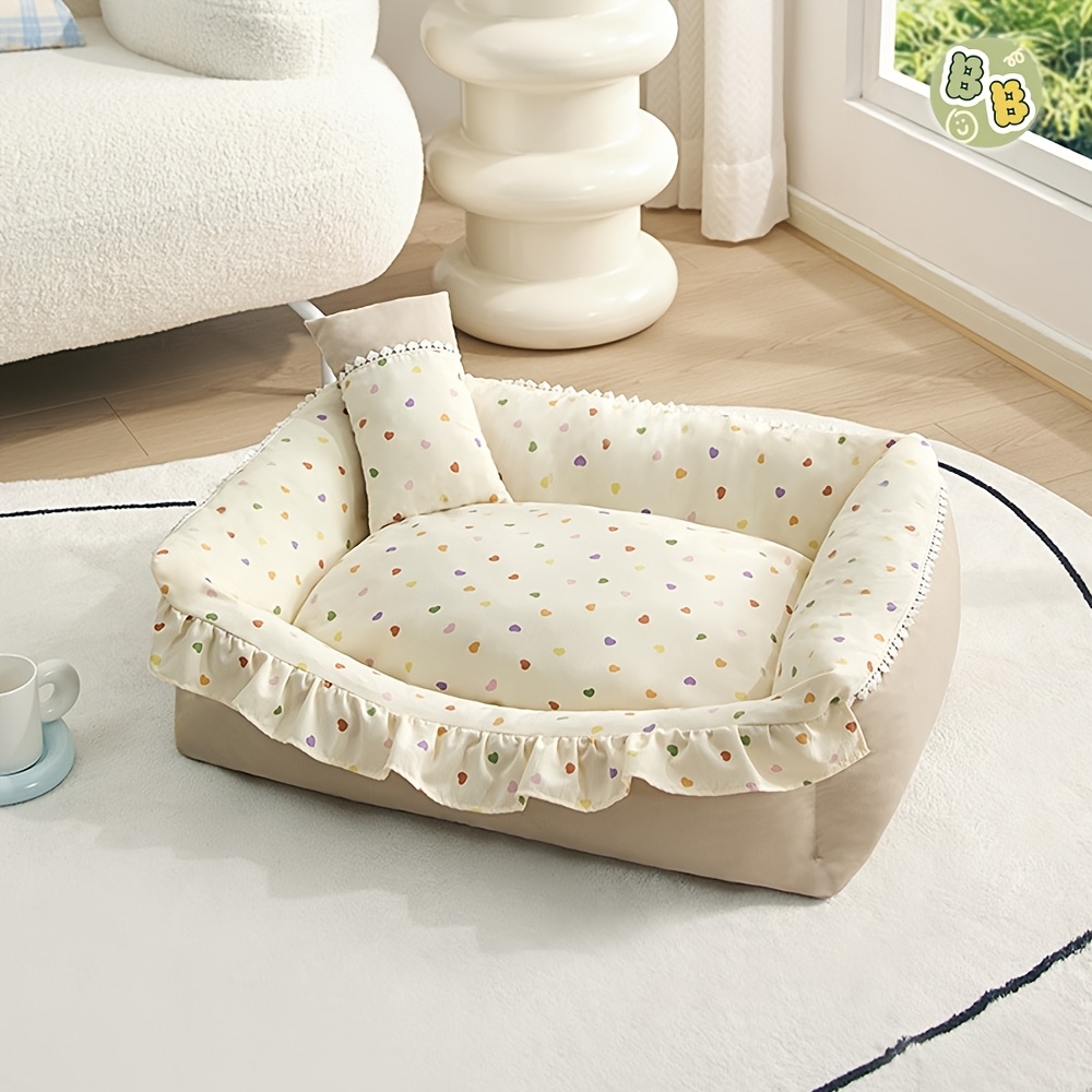  pet bed with   edges heart pattern ultra soft plush bed for cats small dogs up to 20lbs   pillow easy assembly cozy deep   bed for dog