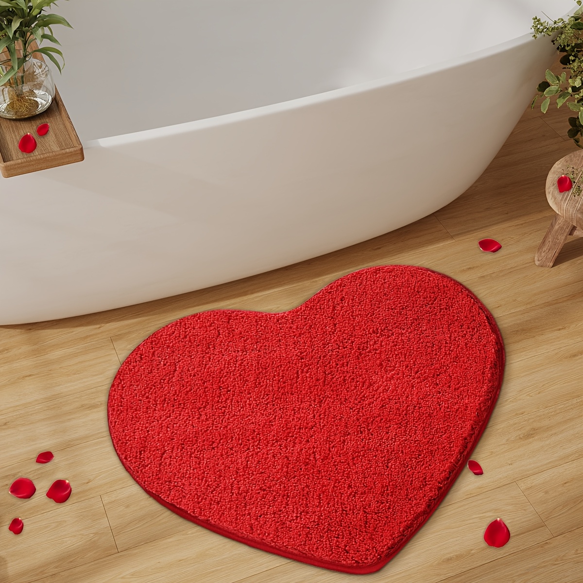 

A Heart-shaped Bath Mat For Valentine's Day Absorbent, Non-slip, And Fluffy, Suitable For Bathroom Floors, Sinks, Bathtubs, Shower Rooms, And Bathroom Decor.