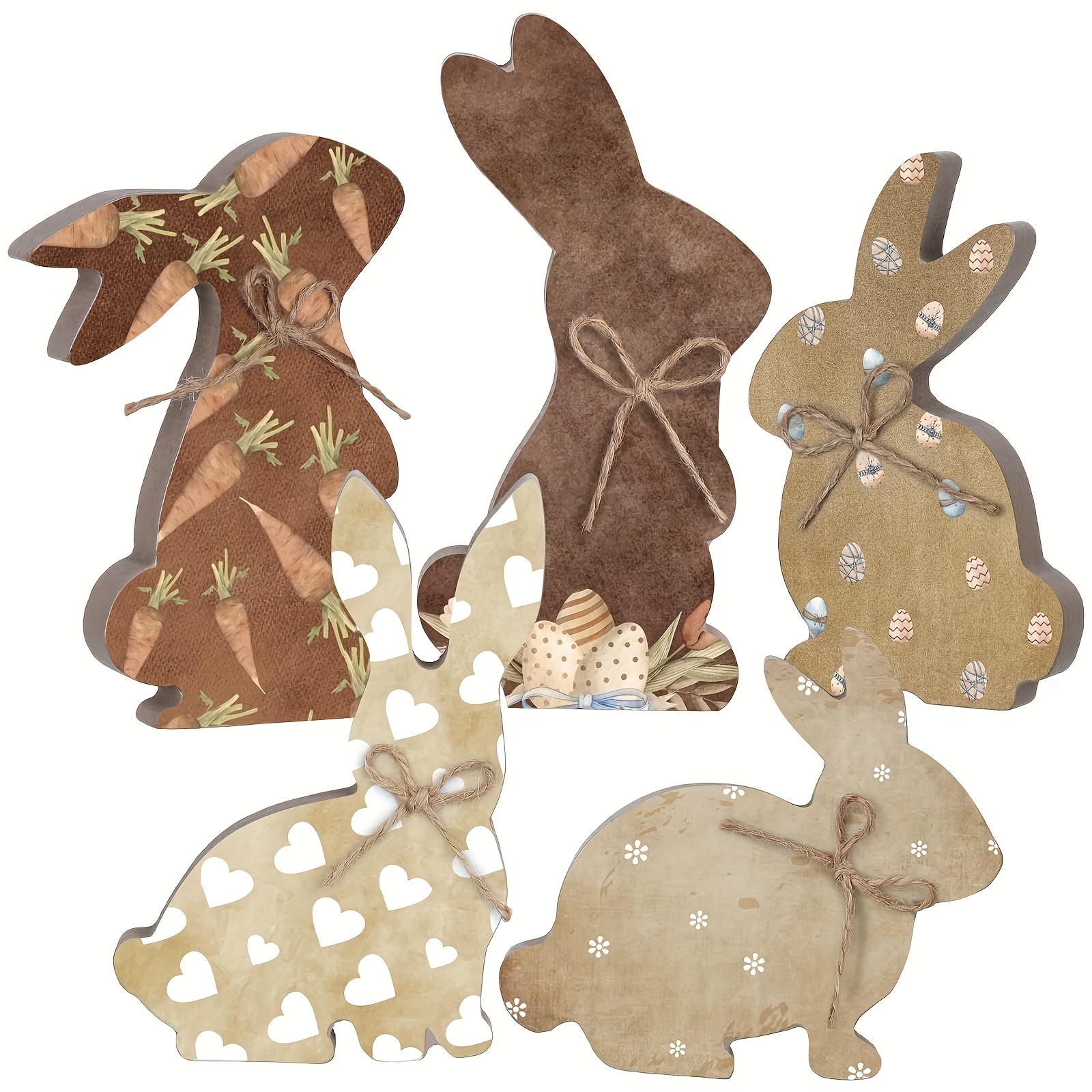 

5pcs Rustic Wooden Easter Bunny Signs, Freestanding Rabbit Table Decorations With Bows, Manufactured Wood Tiered Tray Decor For , No Electricity Or Feathers Required