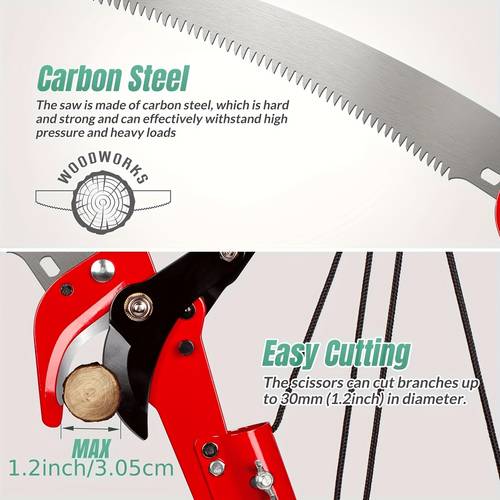 2 in 1 telescopic branch trimmer with saw and scissors function alloy steel pole saw for high pruning featuring lightweight stainless steel handle meeting diverse for palm tree and shrub trimming