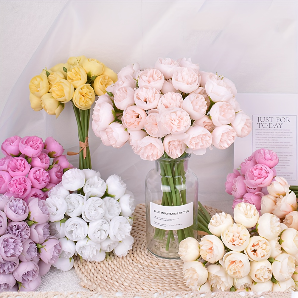 27 realistischer künstlicher Rosenstrauß – Kunststoff-Pfingstrosen- & Kamelienrosen * für Hochzeit, Verlobung, Tischdekor für Zuhause – Kunstblumen-Arrangement für Weihnachten, Valentinstag,