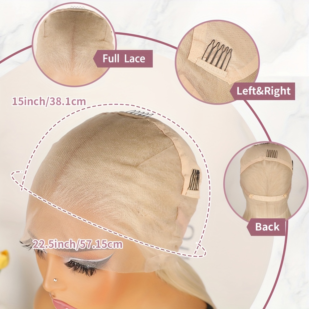 glueless full lace wig light ash blonde 26 inch long - Temu display picture 1