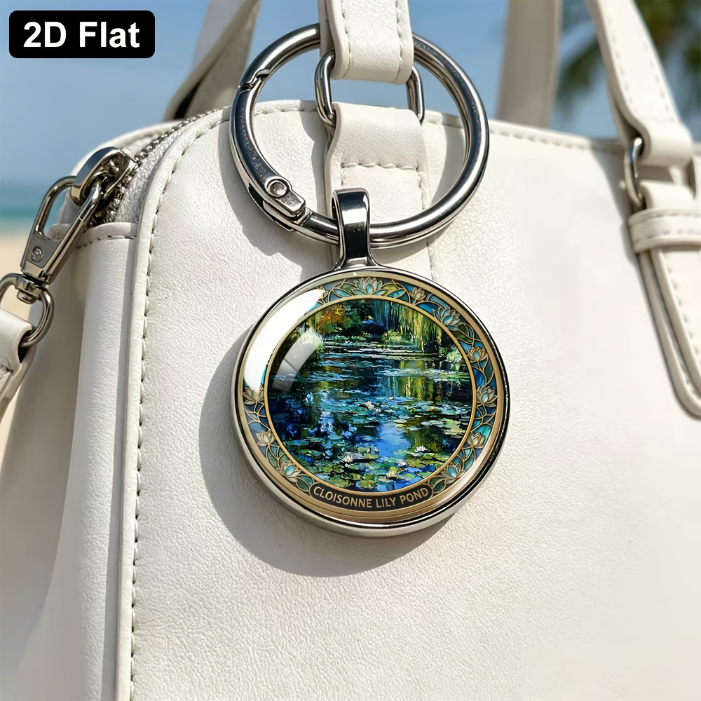 Cloisonné Enamel Style Impressionist Water Lily Pond Keychain