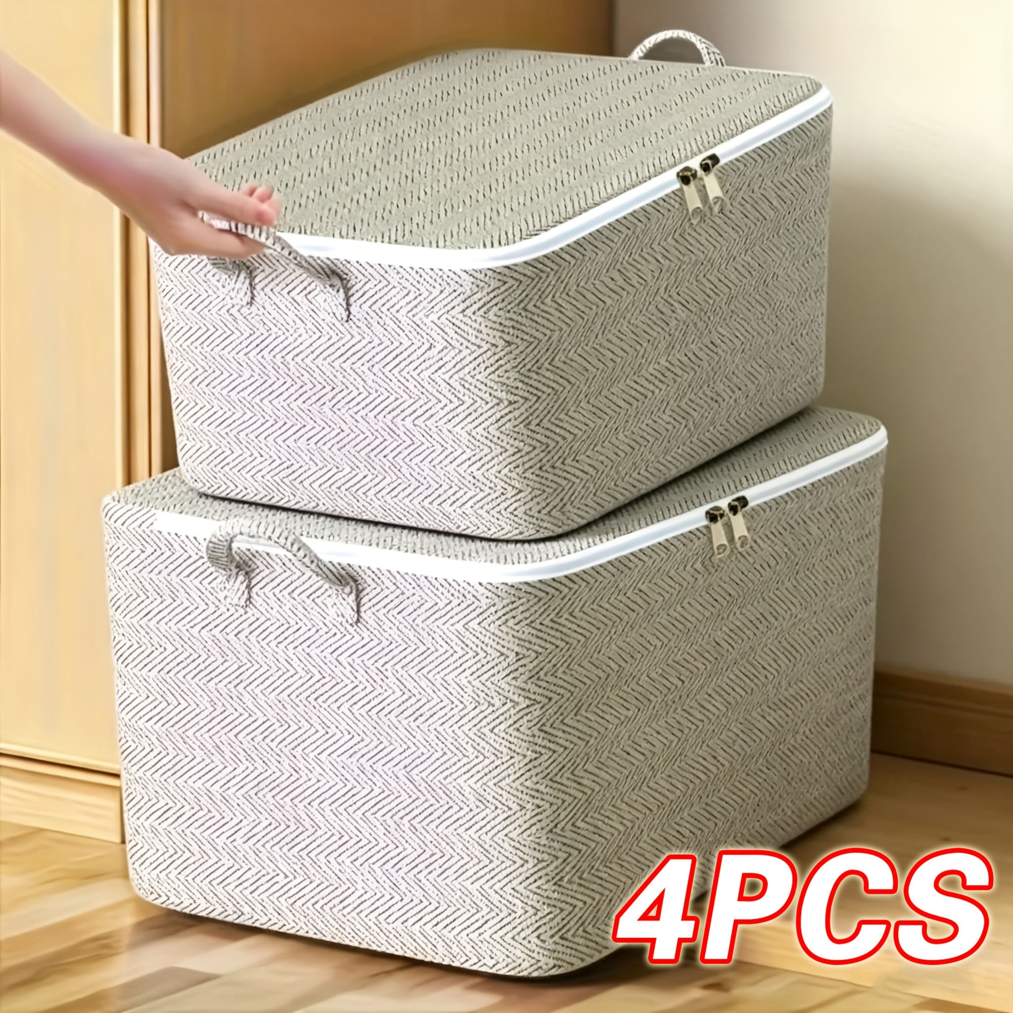4er-Set Kleideraufbewahrungsboxen für den Kleiderschrank zu Hause, Organizer-Behälter mit großem Fassungsvermögen für Kleidung Decken, Umzugspacktaschen – Strapazierfähige Stoff-Aufbewahrungsboxen mit