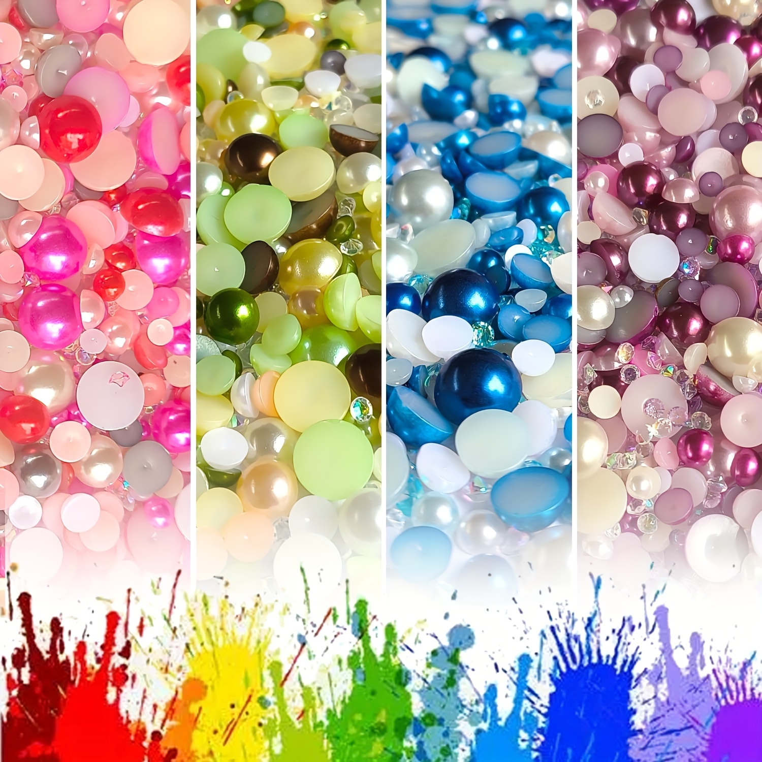 50g Mix Flatback Resin Rhinestones Half Round Pearls Mixed Size 3mm-10mm AB Color Half Pearls