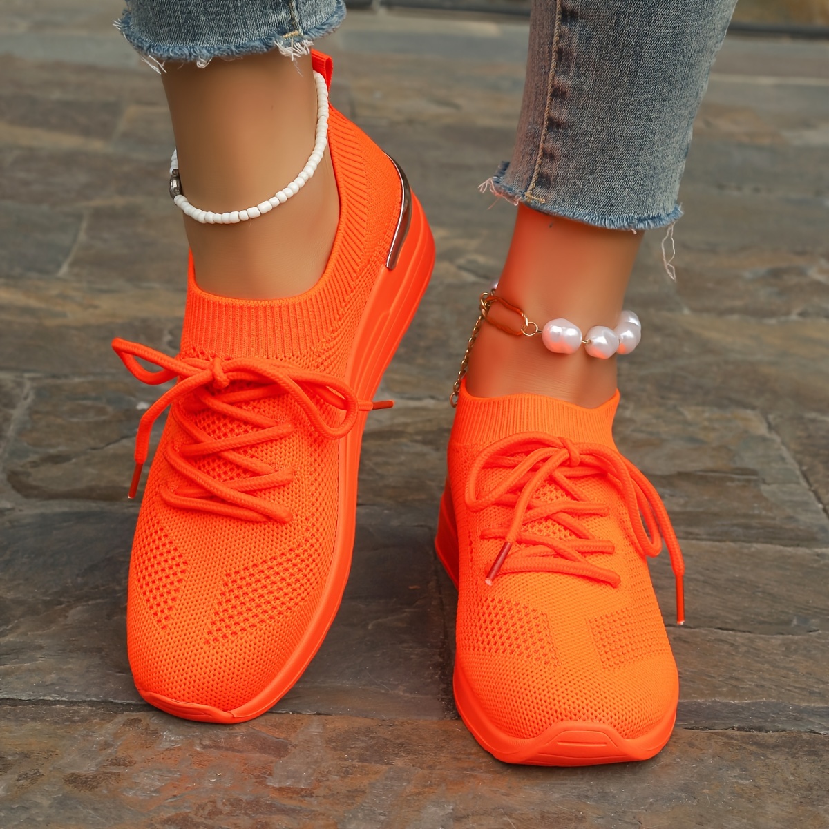 

Women's Outdoor Sneakers, Lightweight Comfortable Sole Non-slip Breathable Lace Up Solid Color Fashion Versatile Road Running Shoes