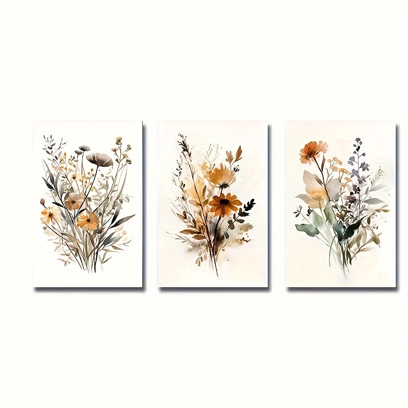 

3pcs/set Canvas Poster, Modern Art, , Wildflower Art Painting Style, Watercolor Flower Botanical Poster, Ideal Gift For Bedroom Living Room Kitchen , Wall Decor, Fall Decor, Room Decoration,