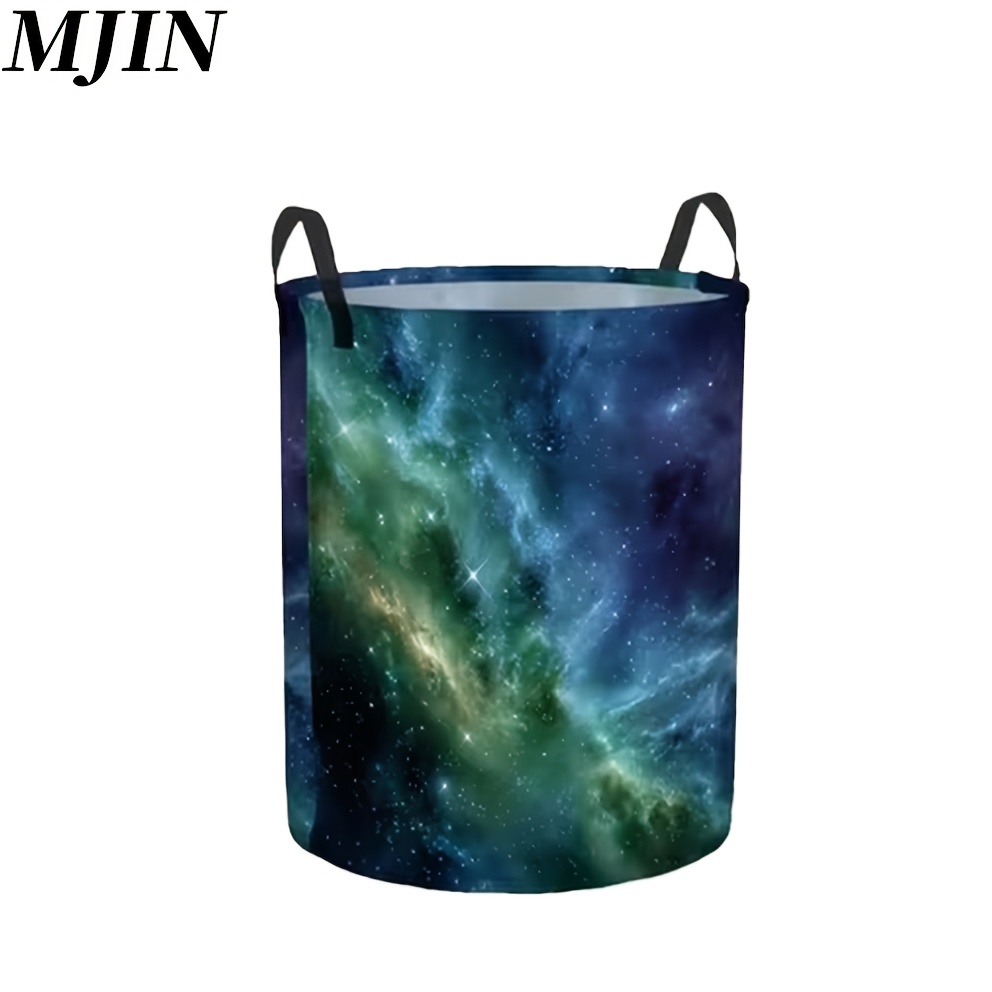 TEMU 1pc Galaxy Nebula Space Pattern Laundry Storage Box | Foldable Round Clothes And Sundries Basket, Suitable For Bathroom And Bedroom Storage,