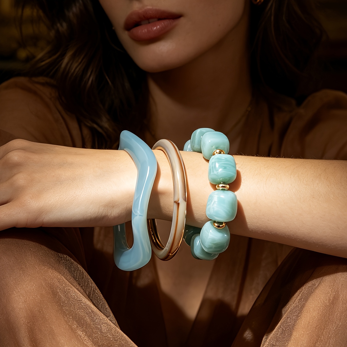 3pcs Women's Bohemian French Retro Square Bead Bracelet Set