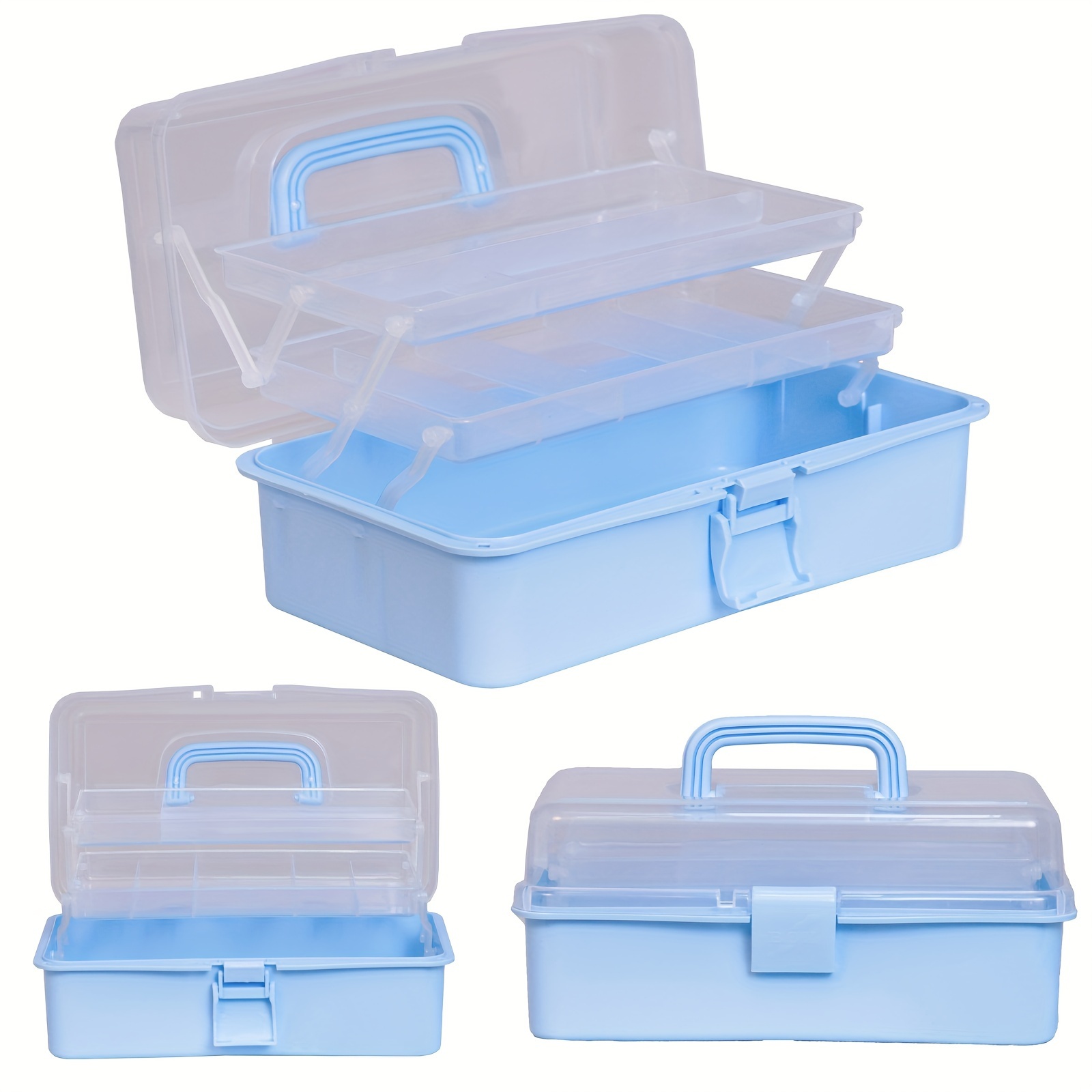 Blue Transparent Storage Box Plastic Art Supplies Organizer - Temu