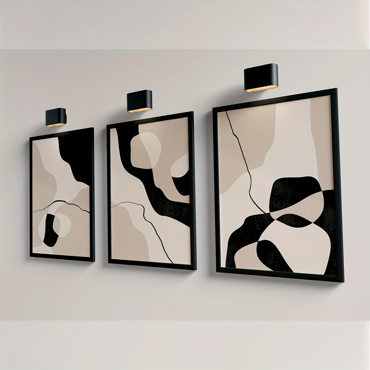 TEMU 3pcs Frameless Canvas Poster, Modern Art, Black Beige Abstract Art Poster Print, Wall Art Canvas Painting, Bedroom Living Room Wall Decor,