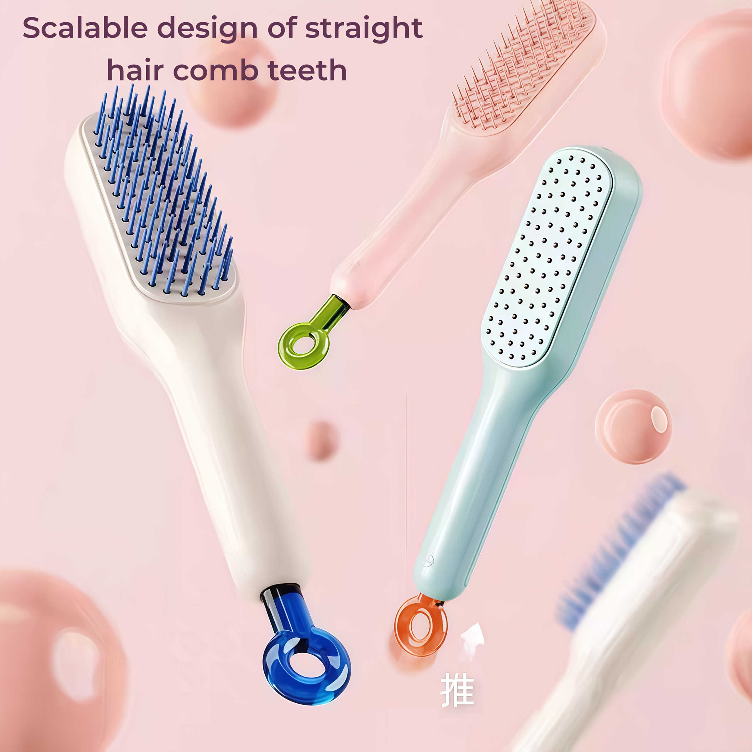 automatic cleaning hair   to   retractable bristles   free oval brush head suitable for men and women anti knot brush head suitable for curly straight thick wet and dry hair blue white pink daily grooming sleek Product details 4