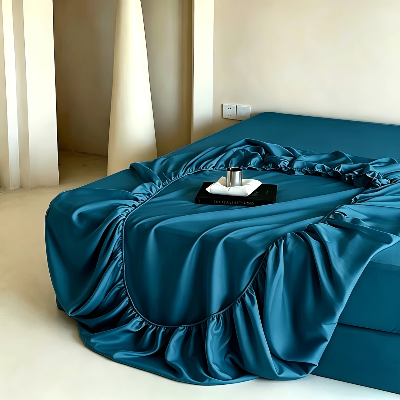 Image of 2pcs, Satin Fitted Sheet, 360° Fully Elasticized, Fits 30cm High Mattresses, Fabric Weight 140g, Soft And Comfortable. Suitable For Bed Sizes 90/120/135/ 150/160/ 180/200/ 220cm