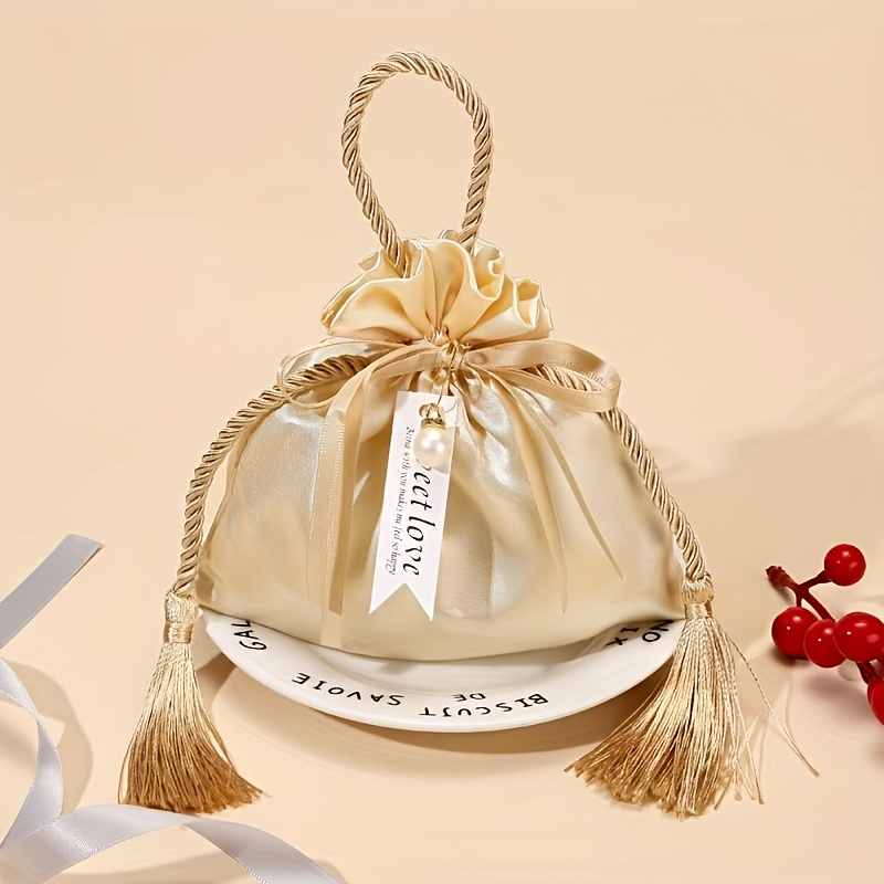 TEMU 10pcs Tassel Souvenir Gift Wedding Candy Bag Wedding Silk Candy Bag Handheld Wedding Candy Box Wedding Return Gift