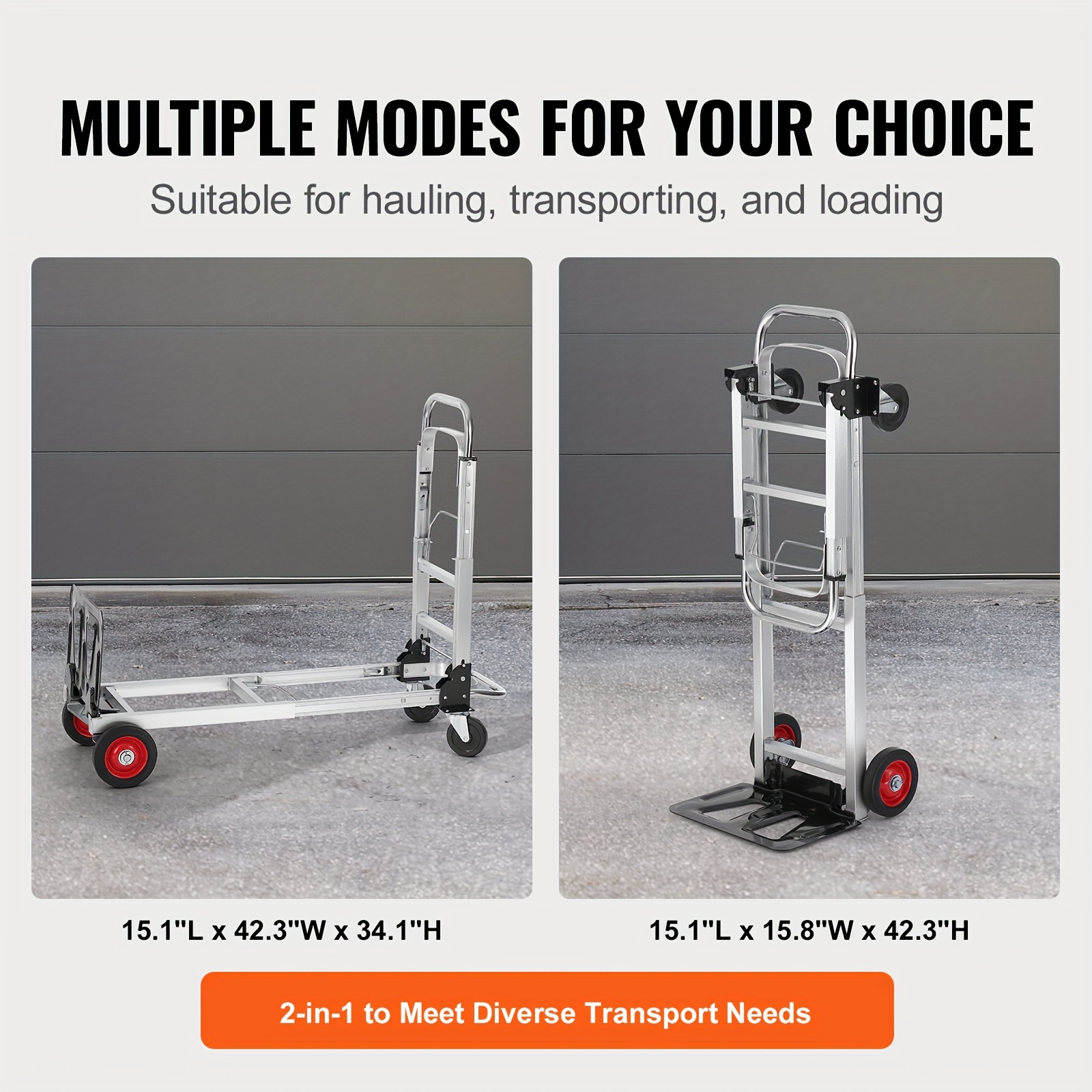  aluminum folding hand truck 2 in 1 design 400 lbs capacity heavy duty industrial collapsible cart with rubber wheels for transport and warehouse supermarket garden details 2