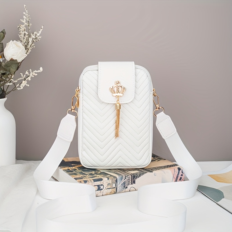 Trendy Solid Wavy Embossed Crossbody Bag Shoulder Bag | Easy Design Suitable For Daily | Casual Versatile Essential Fashion Bag
