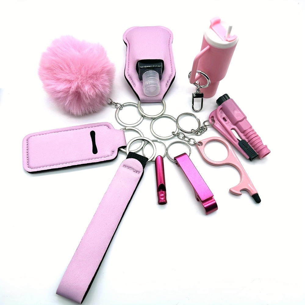 10pcs Multifunctional Men's And Women's Safety Keychain Set With Car Cutter, Mini Water Cup Keychain, Door Opener, Lipstick Holder, Suitable For Backpack Pendants, , And Birthday Gifts