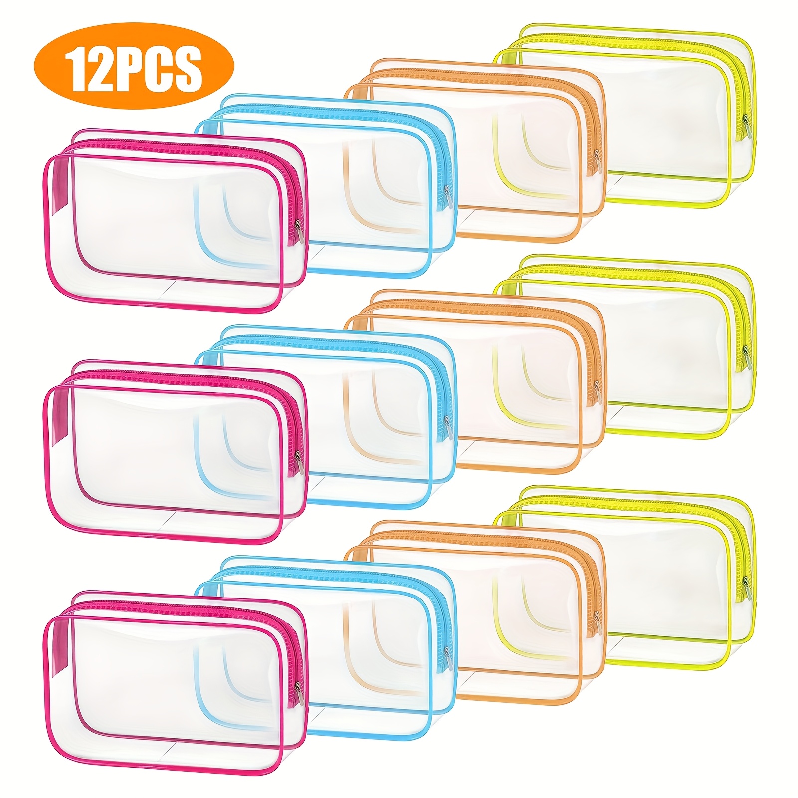TEMU 12pcs Transparent Travel Cosmetic Bag With Zipper, Multifunctional Portable Storage Box For Men And Women, Pvc Makeup Organizer, Travel Essentials, Christmas Thanksgiving Gift