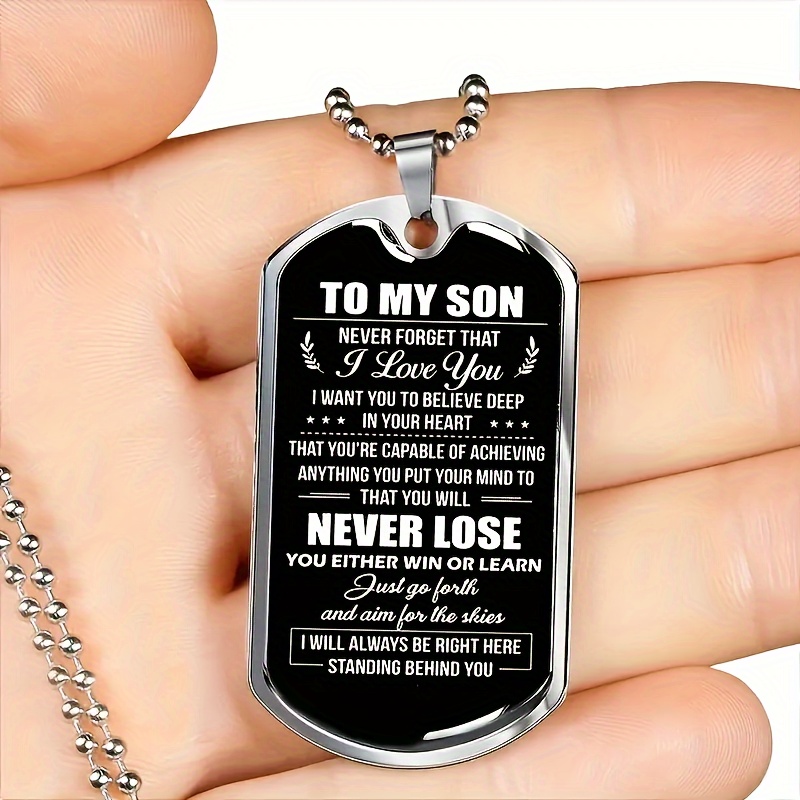 

1pc Inspirational Stainless Tag Pendant Necklace For Son - Chain Necklace With Engraved Message, Anniversaries, Graduations, Birthdays