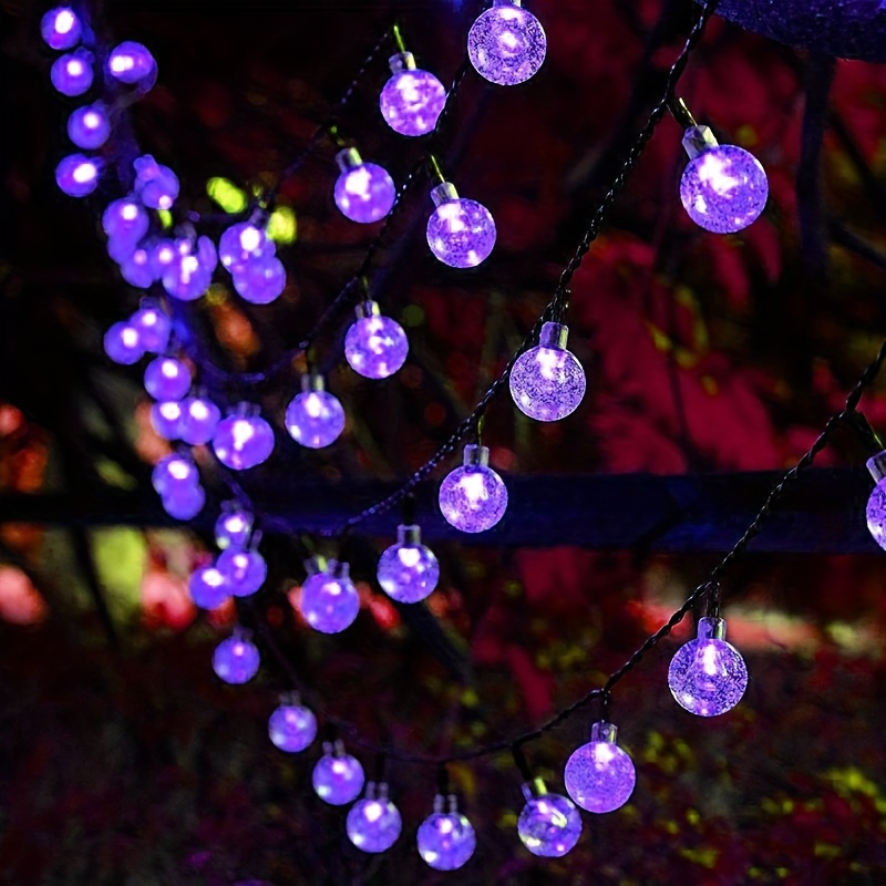 Eight functions of solar energy purple Bubble ball light string Ball diameter 1.7cm/0.67inch, Halloween decorative lights, Festival atmosphere lamp, 1 string, 5 meters and 20 lights or 6.5 meters and 30 lights