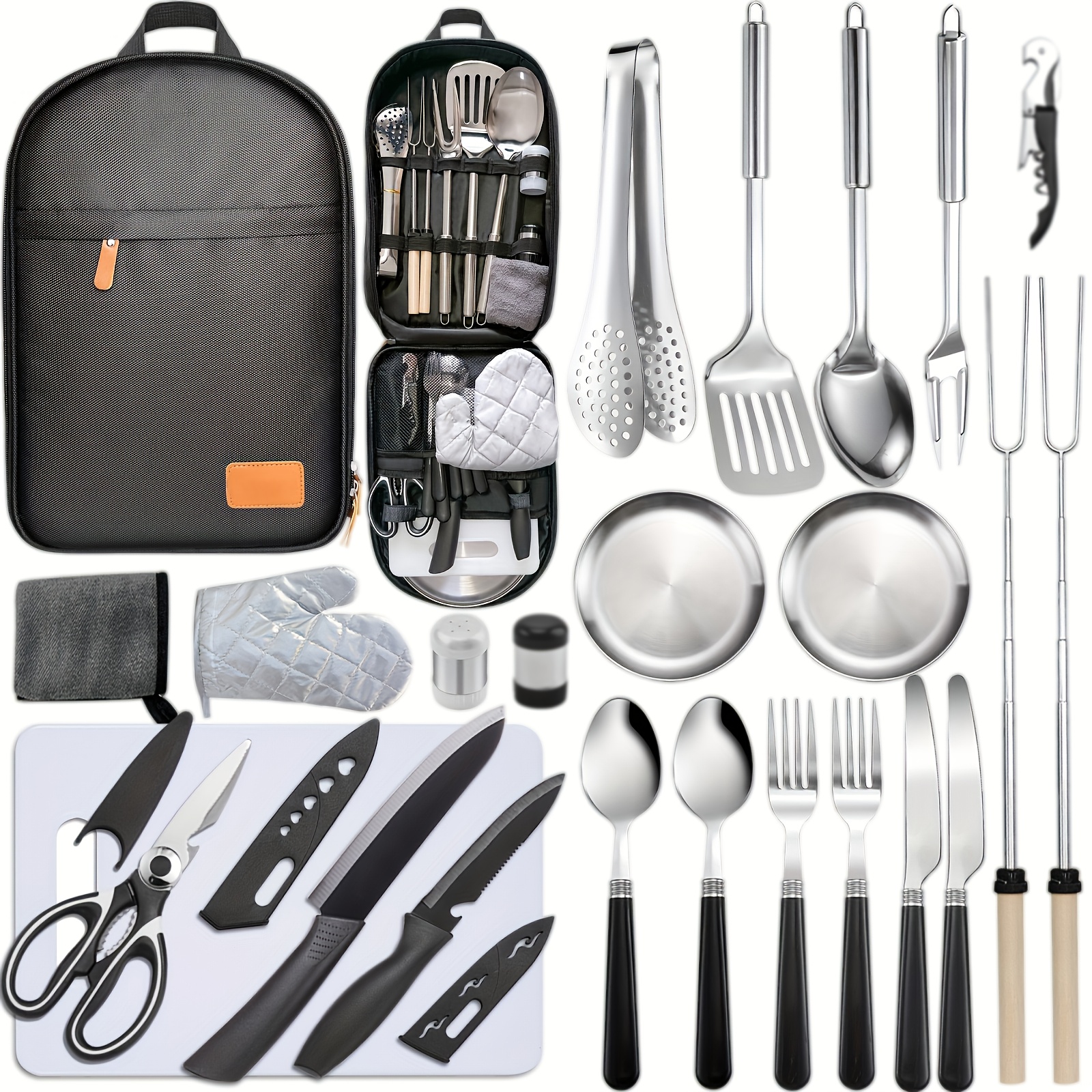 Temu – TEMU Utensil Set-24pcs Camping Essentials Camping Accessories Gear Must Haves Camping Cookware Kit, Stainless Steel Outdoor Cooking And Grilling
