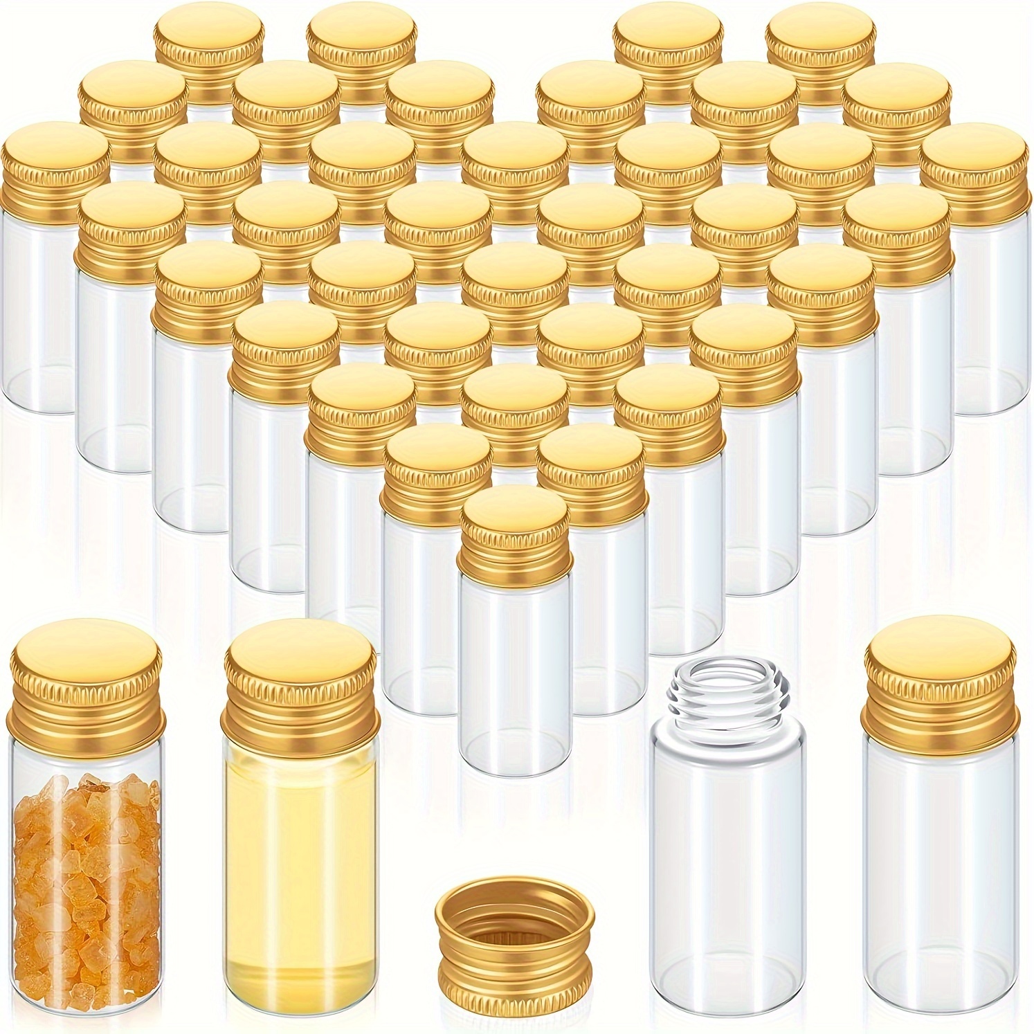 

20pcs, Mini Transparent Bottles With Aluminum Golden Caps, Small Empty Vials (10/15/25ml), Screw Lid Leak-proof, Diy Powder Cream Sample Containers For Storage And Crafts, Travel Accessories