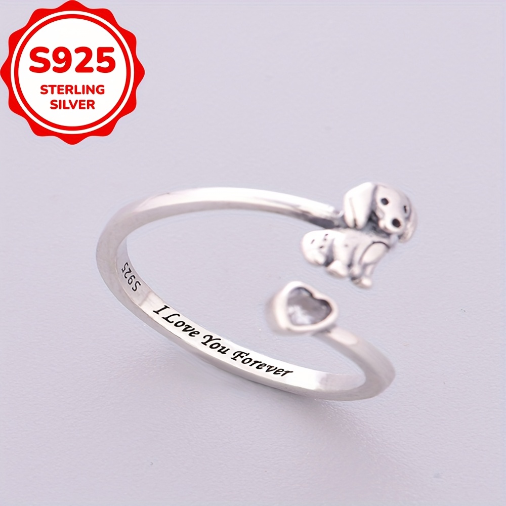 925 Sterling Silver Sausage Dog Pattern Charm Ring — Gift for Dog Lovers