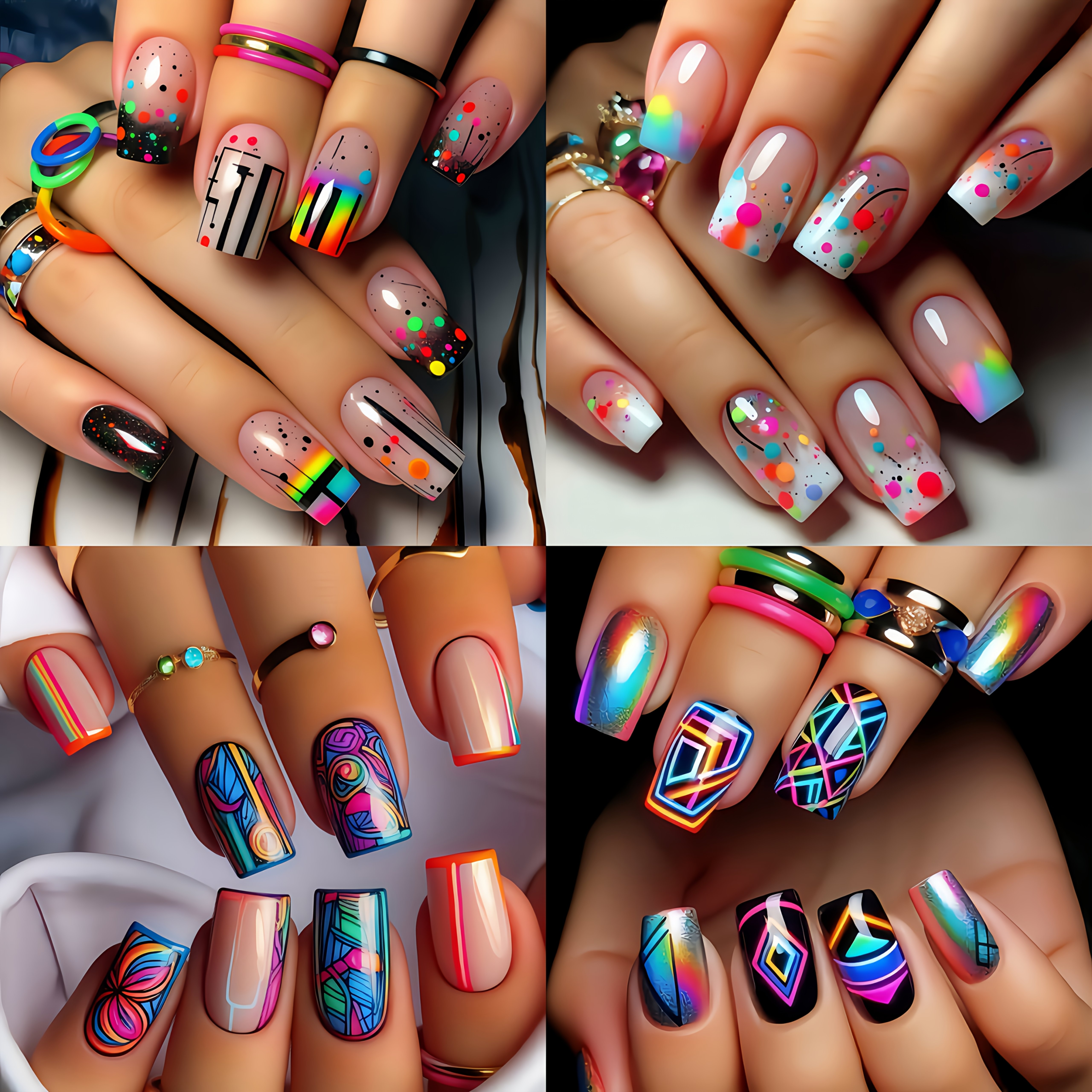 96pcs Press-on Nail Art Set, Mixed , Square Shape, Medium Length, Glossy Finish, With Stripes And Gradient Patterns, Fashionable Removable False Nails Kit, Nail Accessories