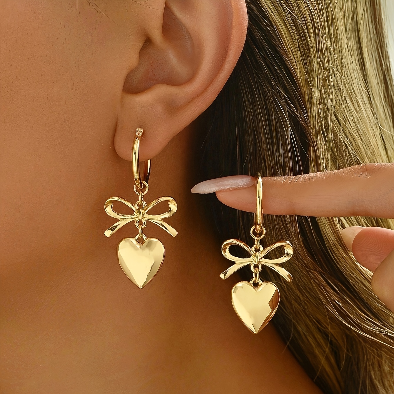 

1 Pair Love Bow Earrings With Peach Knot, And Elegant, Valentine's Day Gift