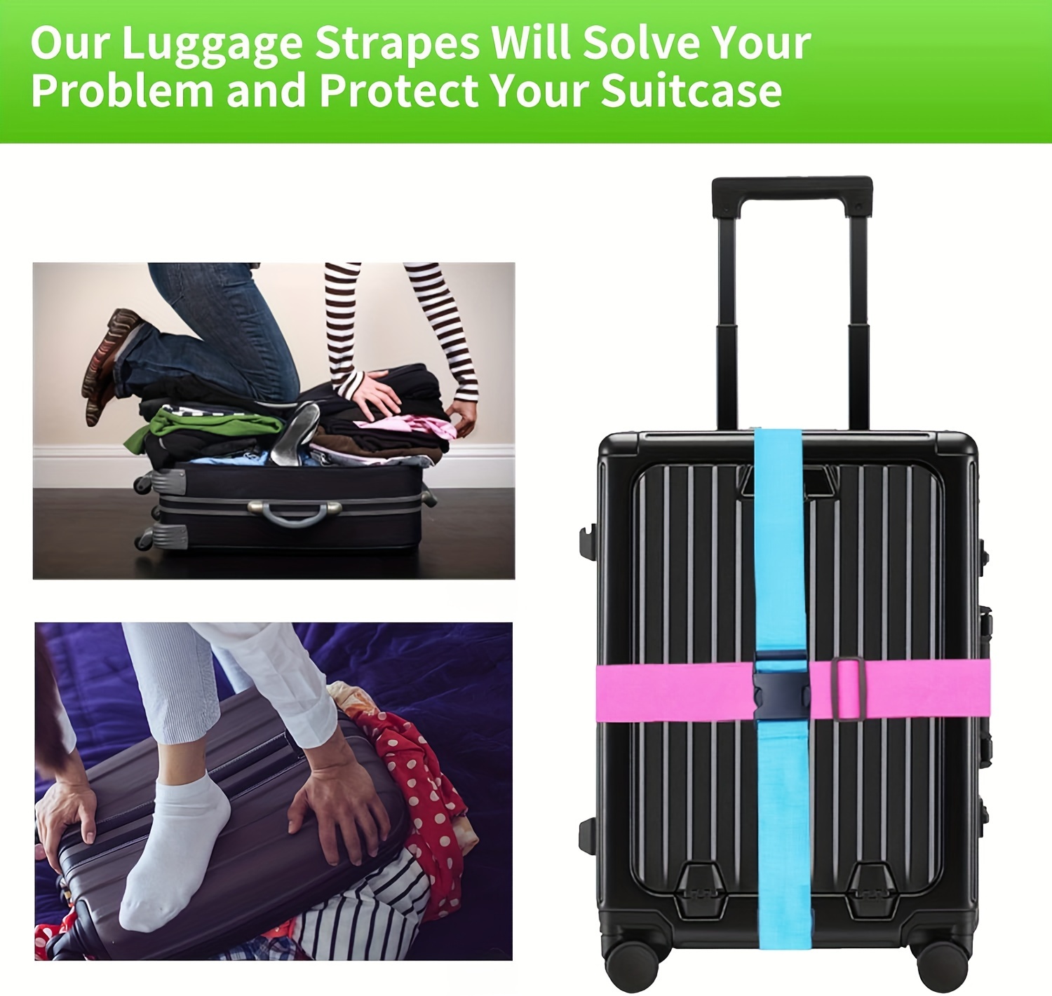 2 4 pack fashionable luggage straps adjustable travel accessory anti theft suitcase belt polyester spandex material   for   luggage sizes ideal for new year christmas gifts details 8