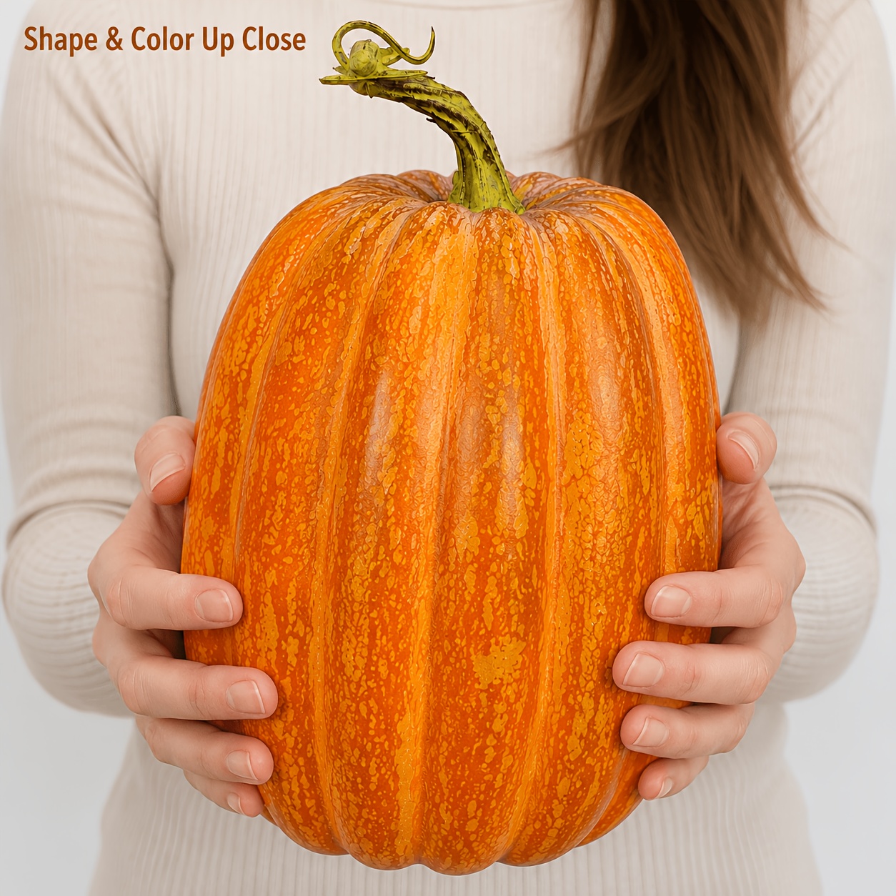 TEMU Giant Size 5.71in Ã 8.86in Tall Pumpkin, Lifelike Mottled Orange Vertical Ribbed Artificial Pumpkin With Curved Stem, Premium Rustic Farmhouse