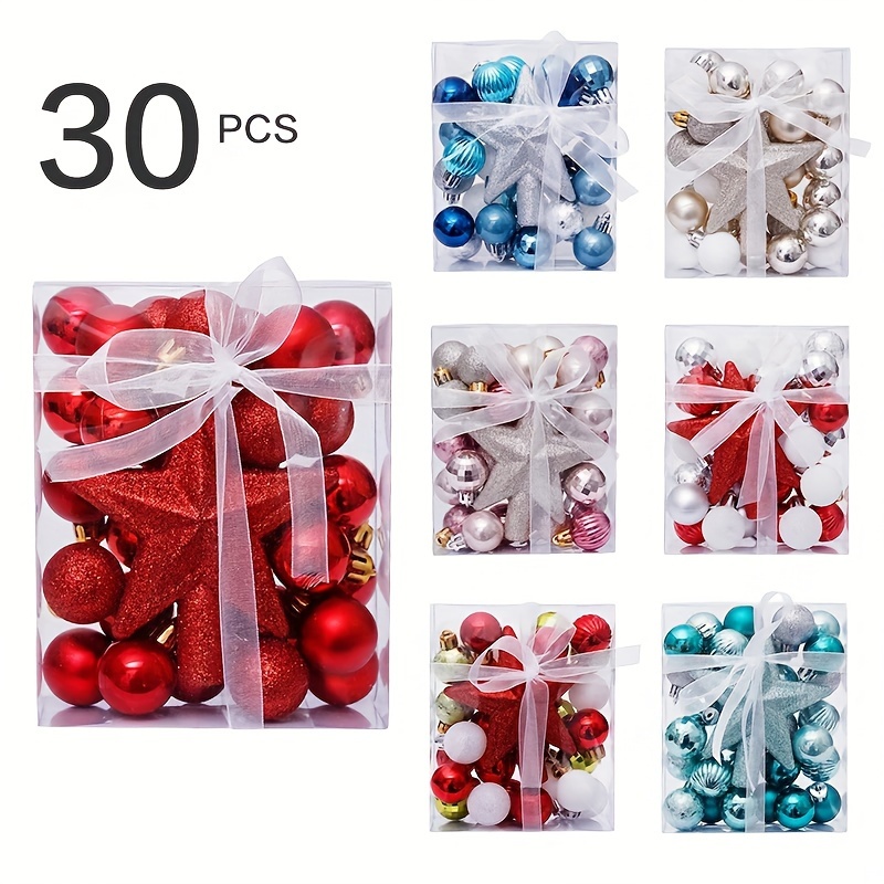 

30pcs Christmas Ornament Set - Bauble Balls & Star Toppers For Tree Decoration, Gift