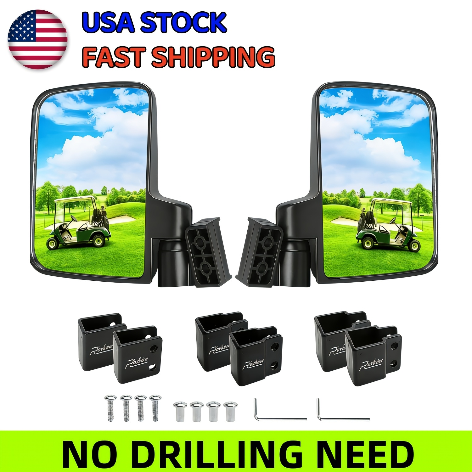 TEMU Upgraded Golf Cart Rearview Mirror With Screw Fixation, No Drilling Required - Model 0305