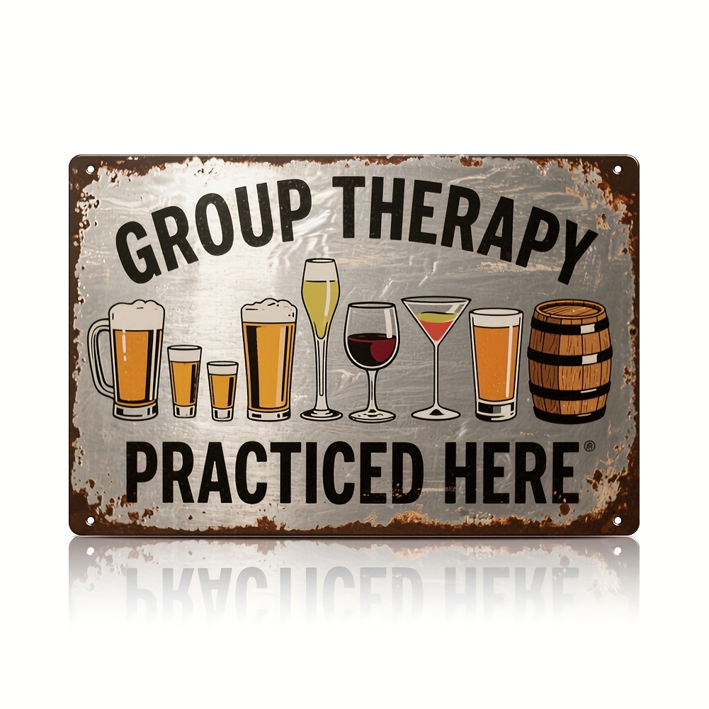 TEMU 2d Flat, 2d Flat 1pc Vintage Rustic Tin Sign - Humorous "group Relax Practiced Here" Bar And Party Decor - Distressed Metal Plaque With Beer,