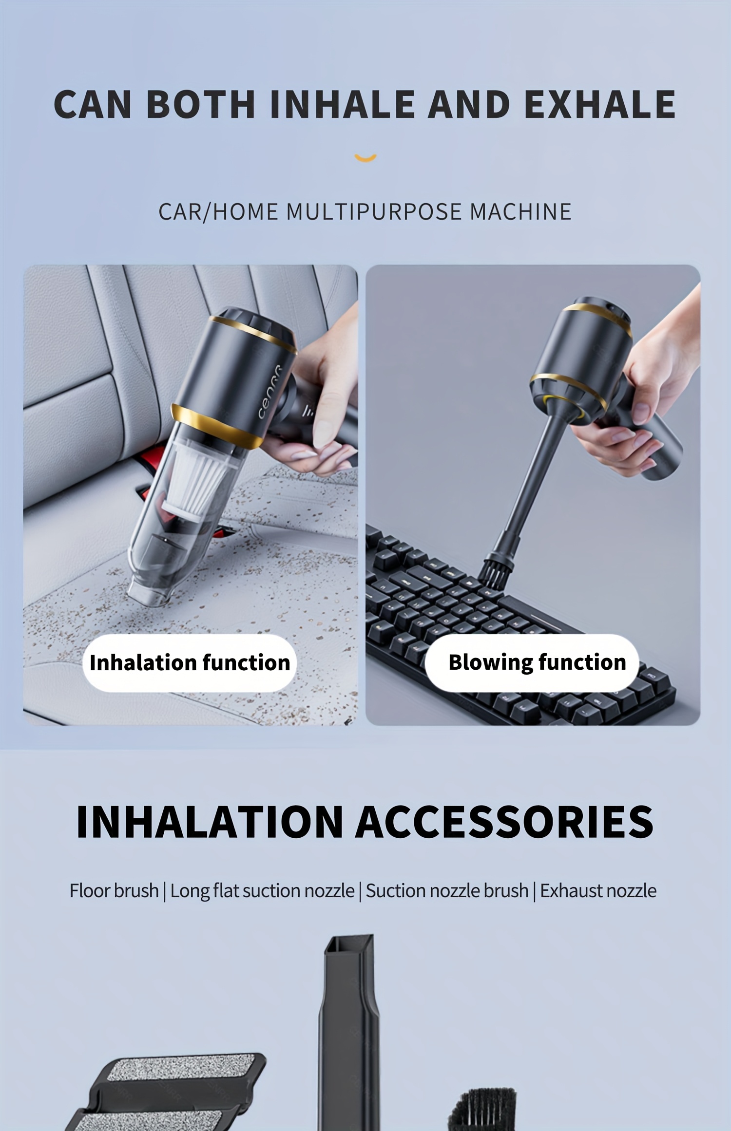 2026 NEW CENRR 16000PA Car Vacuum Cleaner | Portable Handheld Wireless Strong Suction Car Cleaner Cleaning Machine Mini Vacuum Cleaner with USB Charging, ABS Resin Body, Blow and Suction Integrated, 3.38-6.76oz Dust Cup Volume