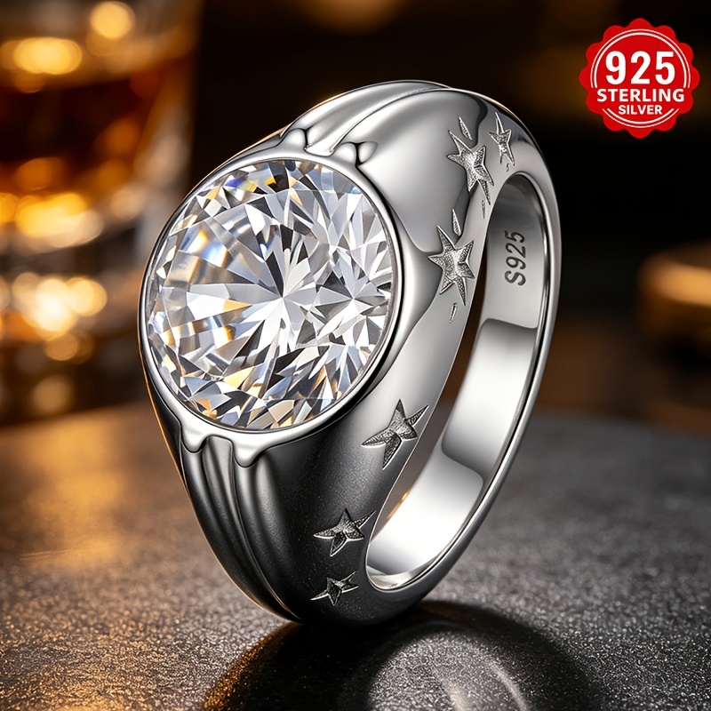 Image of 1 S925 Silvery Ring Set With 8 Carats Of Cubic Synthetic Zirconia. A Universal Style For Men And Women, Featuring Luxury And , And Fashion. Suitable As A Gift For Ladies, For Daily Wear, And As Gift