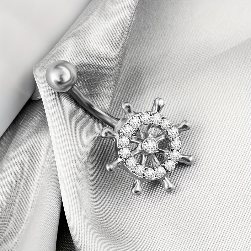 TEMU Elegant 316l Stainless Steel Anchor Navel Piercing With Cubic Zirconia - Perfect Gift For , Daily Occasion Jewelry, Navel Jewelry||durable