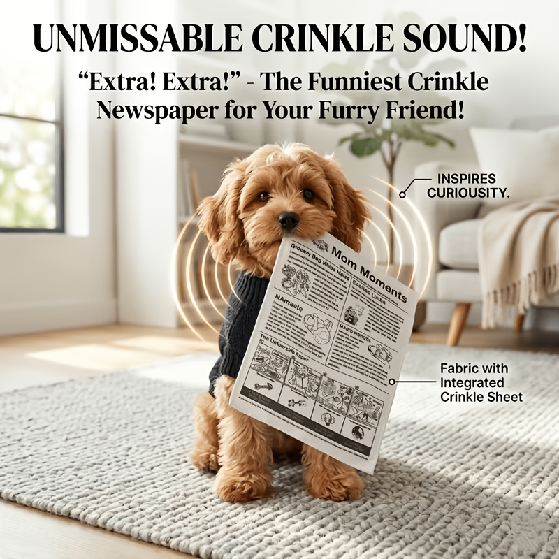 fun newspaper toys are suitable for all dogs and cats the sandpaper sound toy is ideal for large medium and small dogs and cats durable fabric enrichment toys help   boredom and anxiety   water washable Product details 0