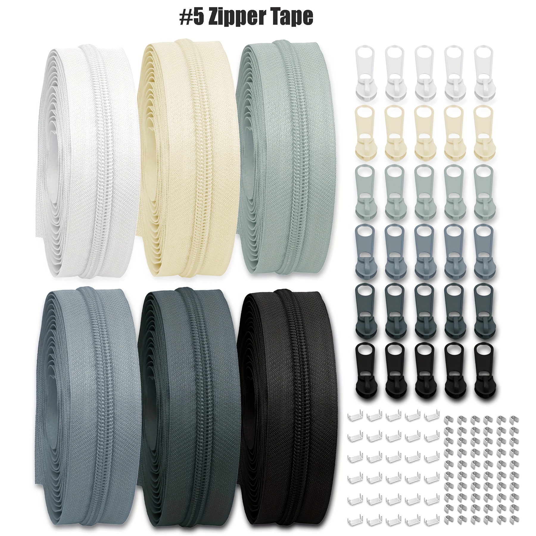 Image of 6 Roll Color Nylon Zipper Tape For Sewing - 24 Yards #5 #3 Zippers By The Yard Nylon Coil Zippers For Sewing Craft With 30 Zipper Slider