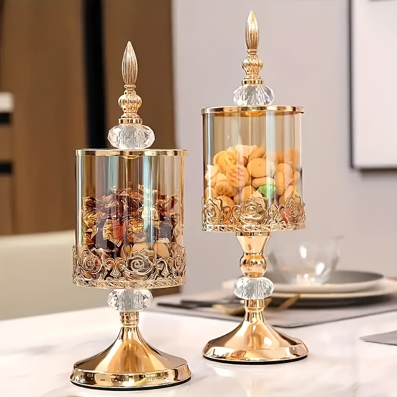 2pcs elegant glass candy containers with polished metal lid decorative botanical themed design ideal for easter valentine 39 s day st patrick 39 s day ramadan christmas thanksgiving   seasonal decorating and  