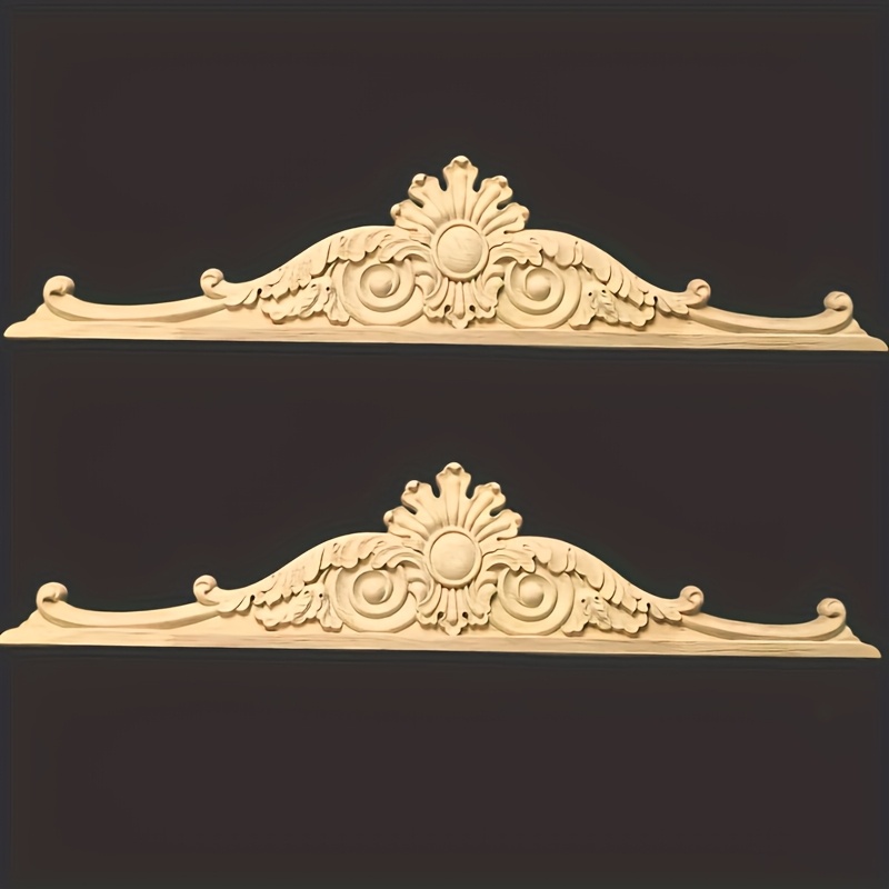 2pcs solid wood carved european style unpainted wooden appliques home decor trim 17 71x3 93 inches ideal for doors windows cabinets   beds accent walls diy decoration 0