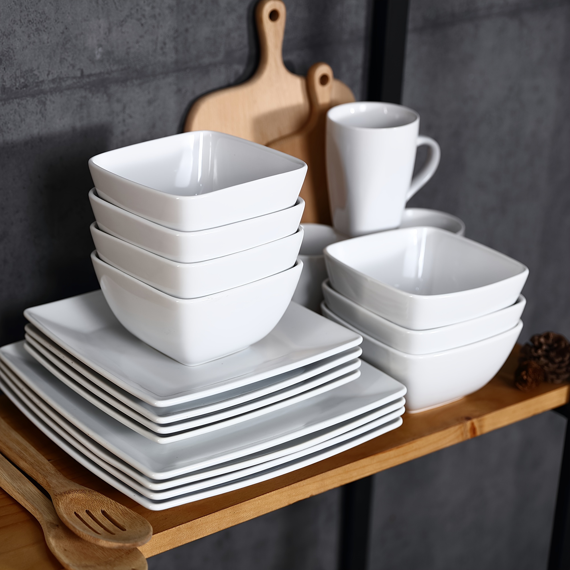 16 piece white ceramic porcelain square dinnerware set - Temu