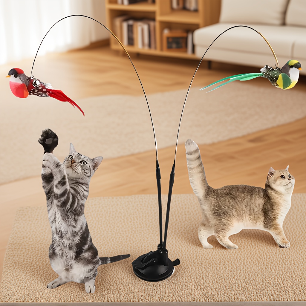 1/2 piezas, juego de juguetes para gatos interactivo y divertido,  accesorios de ejercicio y caza para mascotas, base con adhesivo fuerte y  campana y p