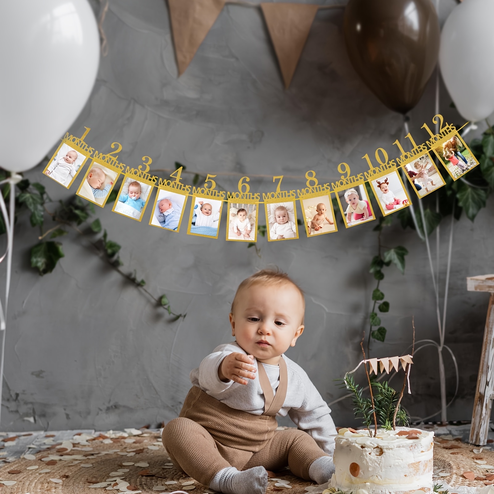 12pcs 1st birthday photo banner set golden glittery paper Temu